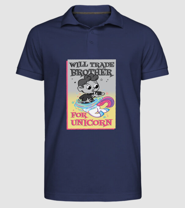 Îl ofer la schimb pe fratele meu pentru un unicorn model albastru închis pe tricou