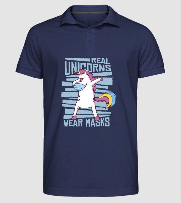 Unicorn DAB Mască model albastru închis pe tricou