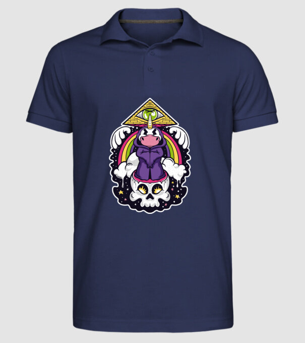 Unicorn Illuminati model albastru închis pe tricou