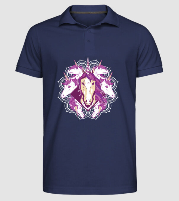 Unicorn Mandala model albastru închis pe tricou