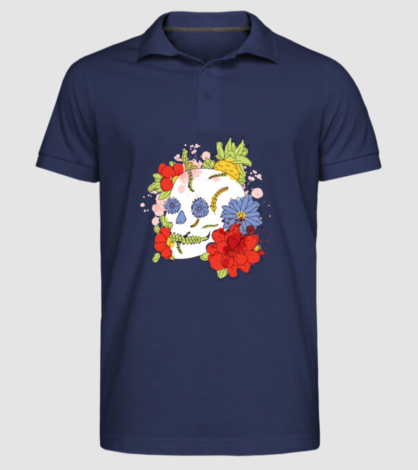 Craniu cu Flori model albastru închis pe tricou