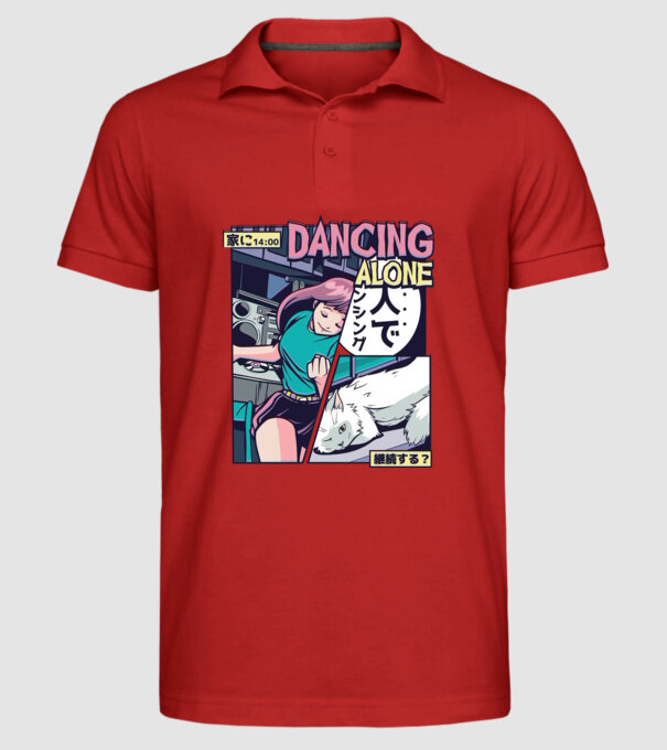 Anime Vaporwave Dancing Alone model roșu pe tricou