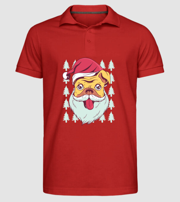 Tricou Crăciun Mops model roșu pe tricou