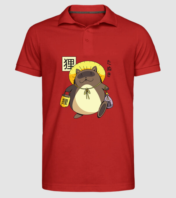 Tanuki Yokai model roșu pe tricou