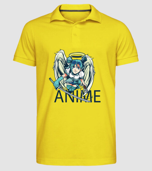 Anime fată cu sabie model galben pe tricou