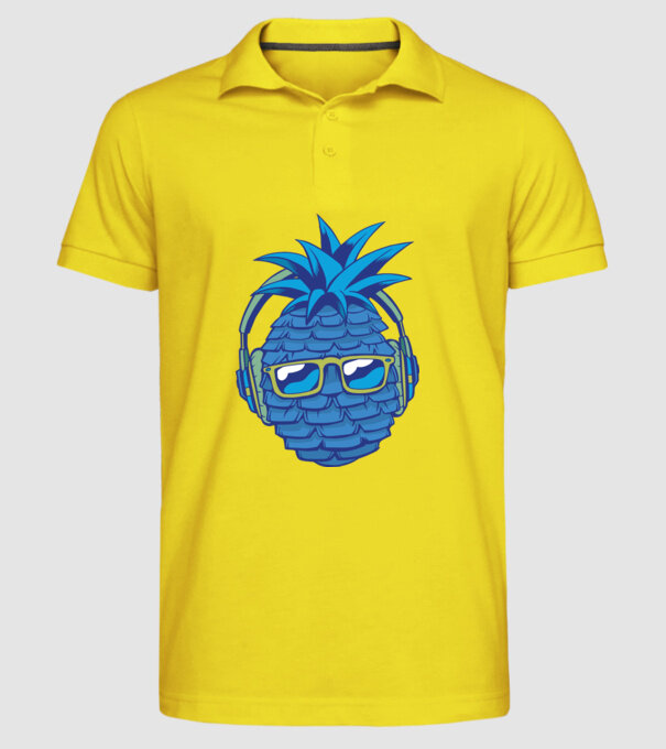 Ananas albastru cu căști model galben pe tricou