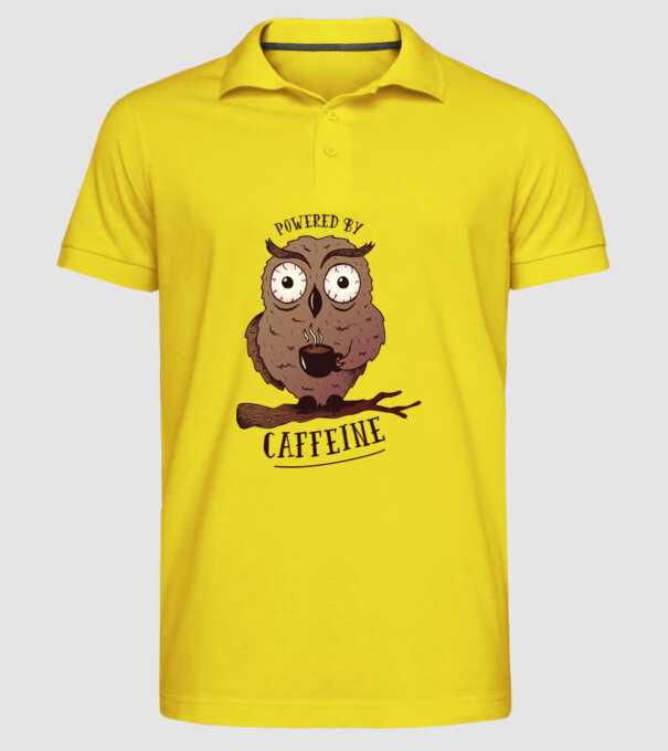 Powered by Caffeine - Tricou cu bufniță și energie de cafeină model galben pe tricou