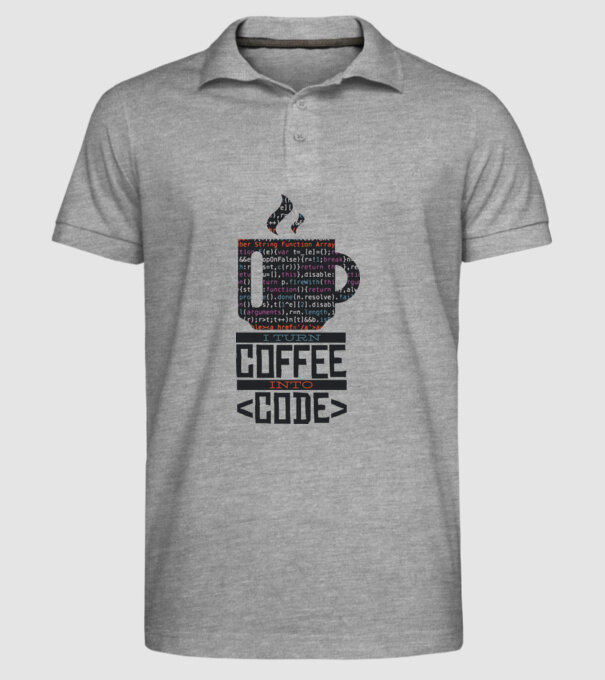 Transform cafeaua în cod - tricou programator model gri pe tricou