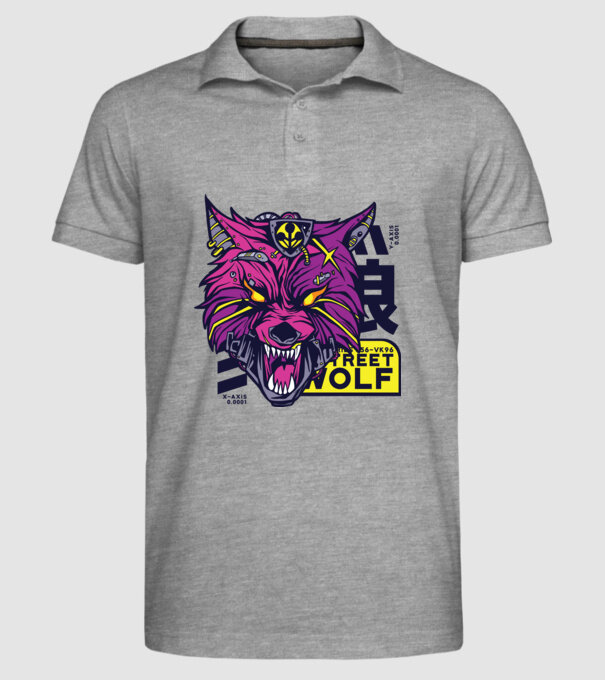 Cap de lup Cyberpunk model gri pe tricou