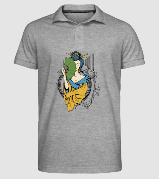 Geisha cu evantai 2 model gri pe tricou