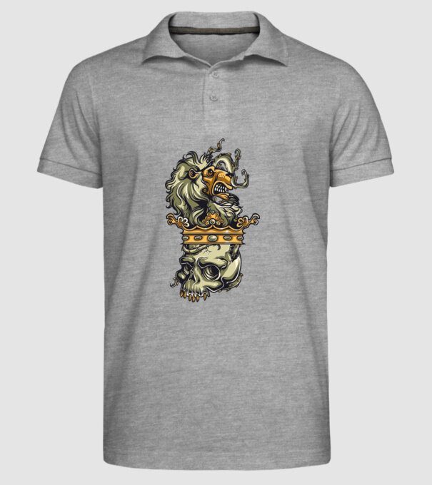 Half Lion Half Skull model gri pe tricou