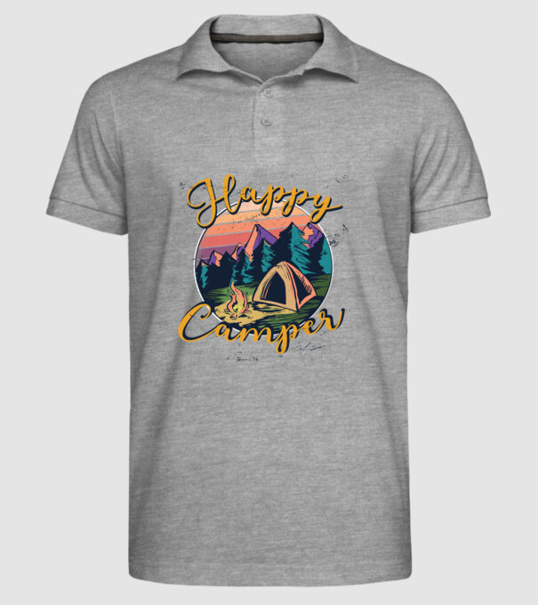 Happy Camper tricou camping model gri pe tricou