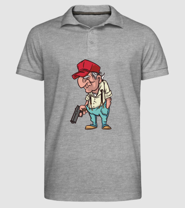 Bătrân cu armă model gri pe tricou