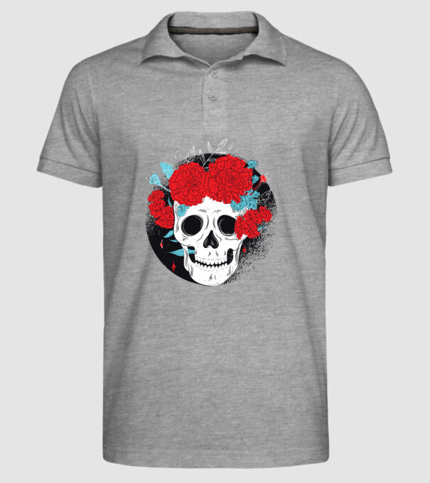 Craniu cu flori model gri pe tricou