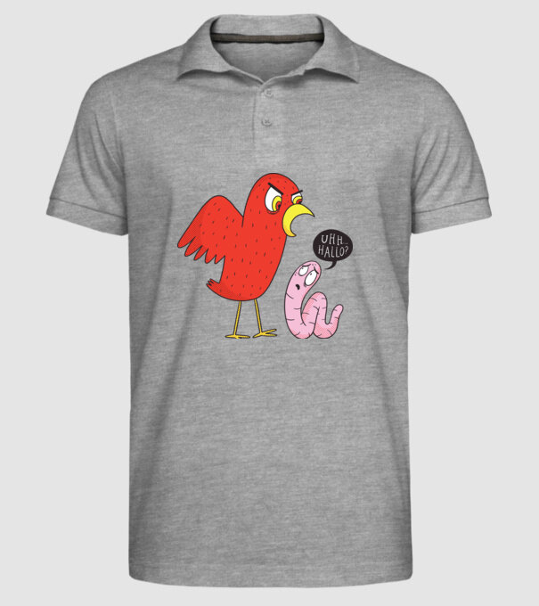 Pasăre cu vierme model gri pe tricou