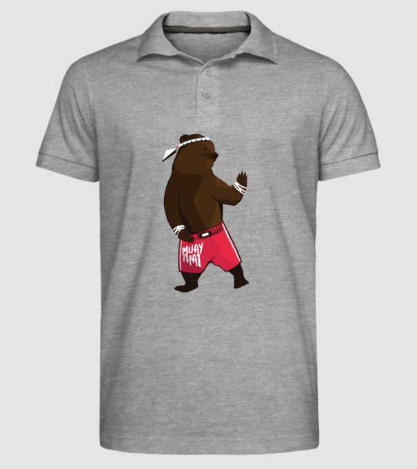 Urs Muay Thai model gri pe tricou