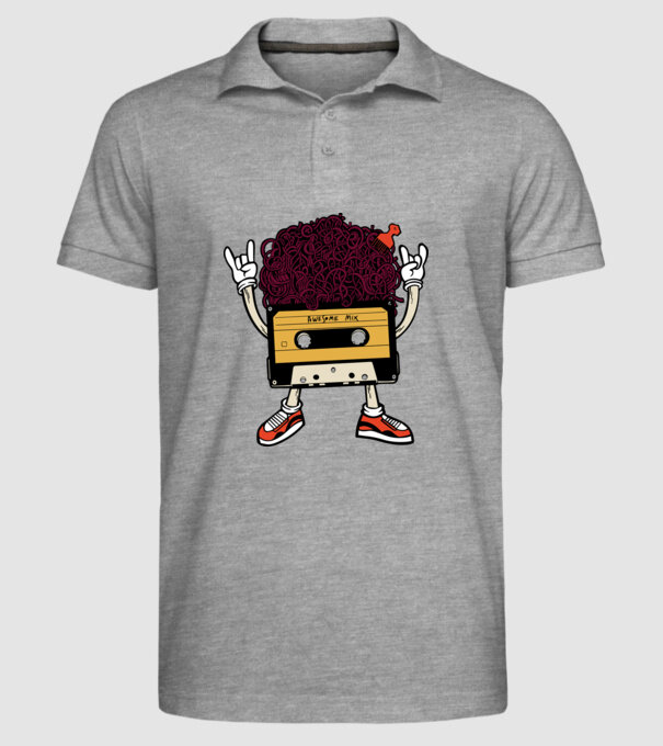 Casetă retro cu păr afro model gri pe tricou