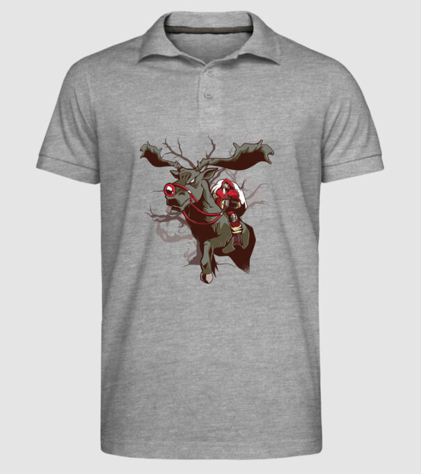 Cavaler Moș Crăciun pe ren model gri pe tricou