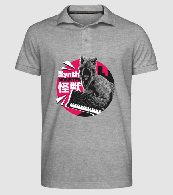 Dinozaur sintetizator model gri pe tricou