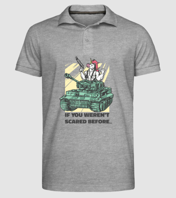 Unicorn Tanc model gri pe tricou