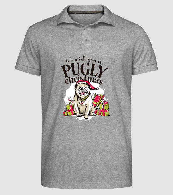 We wish You a Pugly Christmas tricou cu mops model gri pe tricou