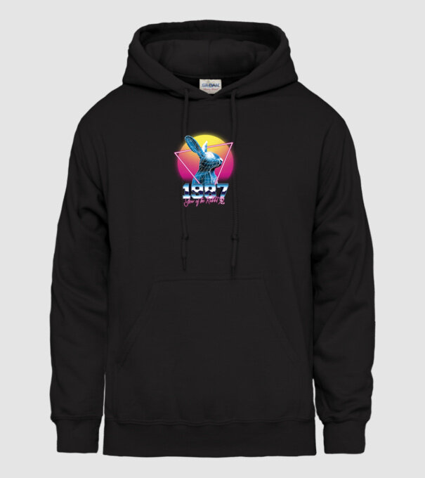 1987 Year of the Rabbit model negru pe tricou