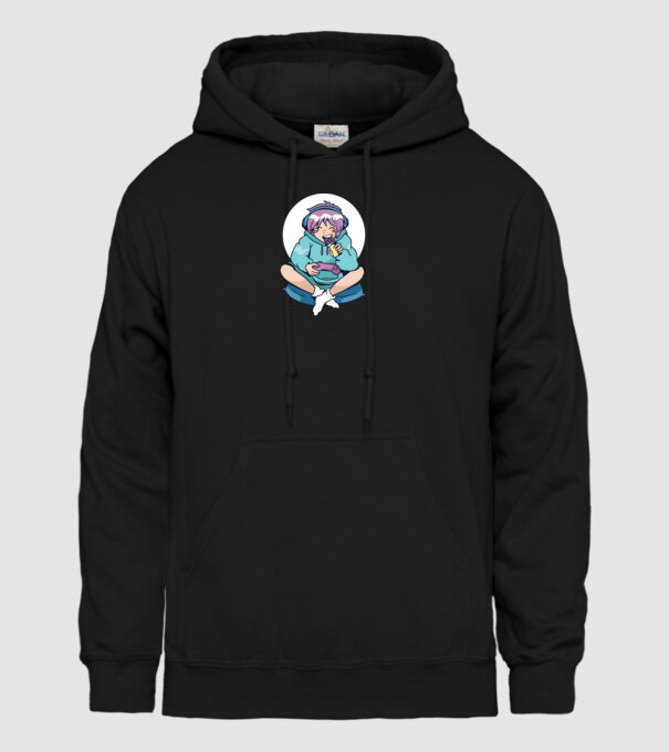 Anime Gamer Fată cu ciocolată model negru pe tricou