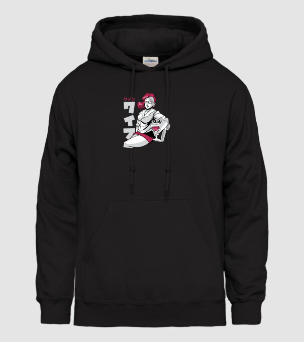 Anime fată cu vin model negru pe tricou