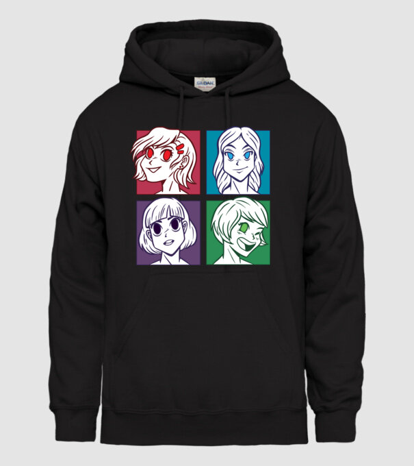 Fețe Anime fată Pop Art model negru pe tricou