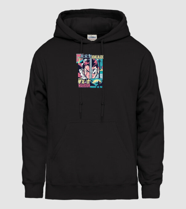 Anime Vaporwave Home Made Warrior model negru pe tricou
