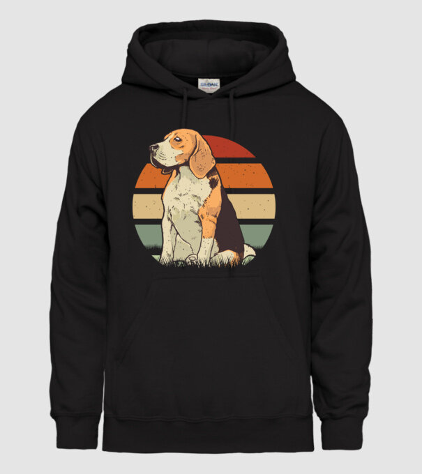 Beagle Retro Sunset model negru pe tricou