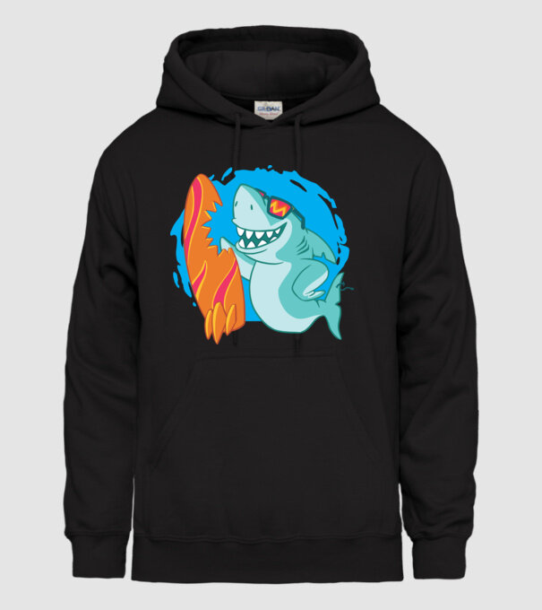 Mușcătură rechin Surf model negru pe tricou