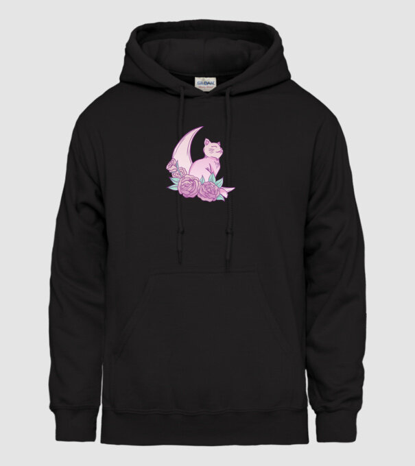 Pisică pe lună model negru pe tricou