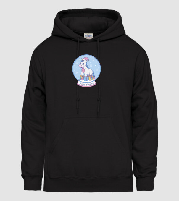 Glob de zăpadă drăguț, de Crăciun, cu Unicorn model negru pe tricou
