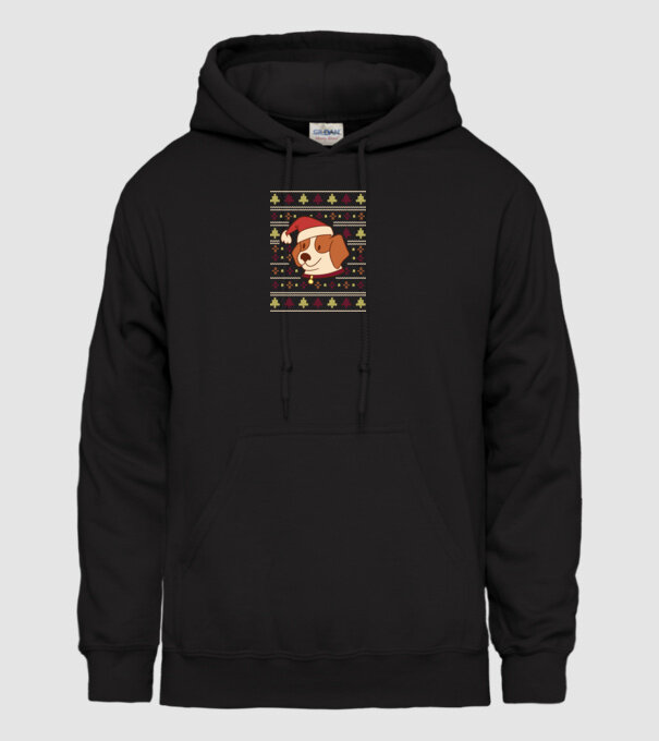 Pulover urât de Crăciun cu cățeluș drăguț model negru pe tricou
