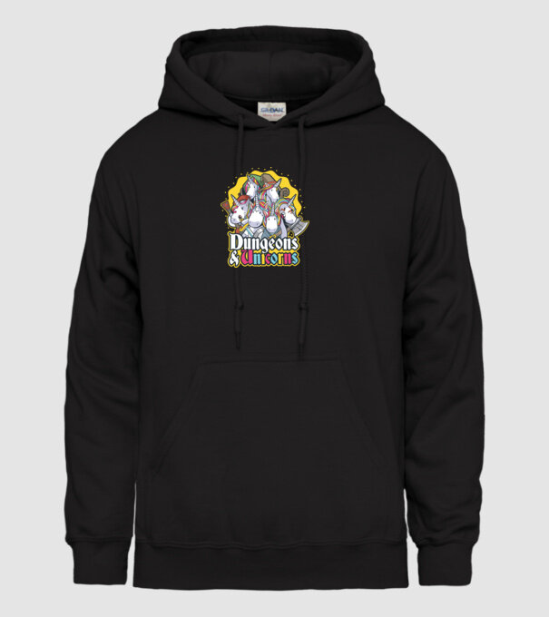 Dungeons and Unicorns model negru pe tricou