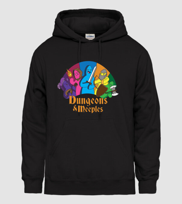 Dungeons Meeples model negru pe tricou