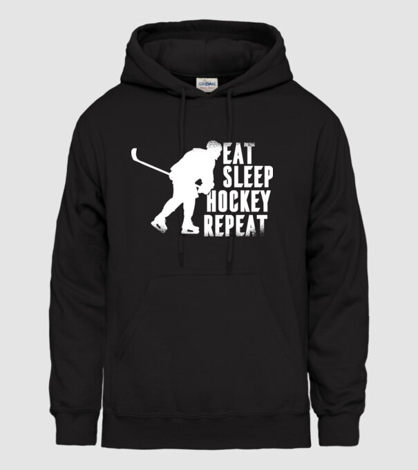 Eat Sleep Hockey Repeat model negru pe tricou