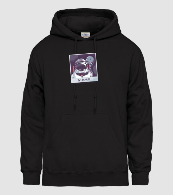 Ew, Oameni - Astronaut cu extraterestru model negru pe tricou