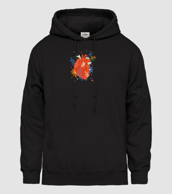 Inimă Floral model negru pe tricou