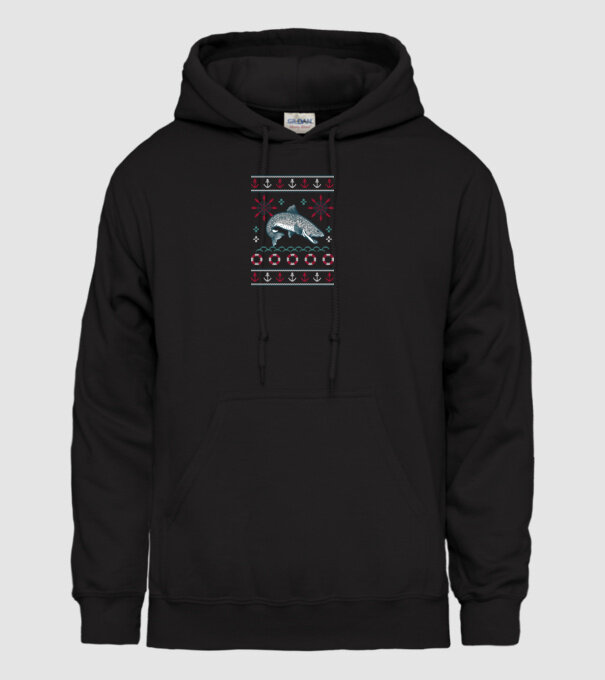 Pulover urât cu pește model negru pe tricou