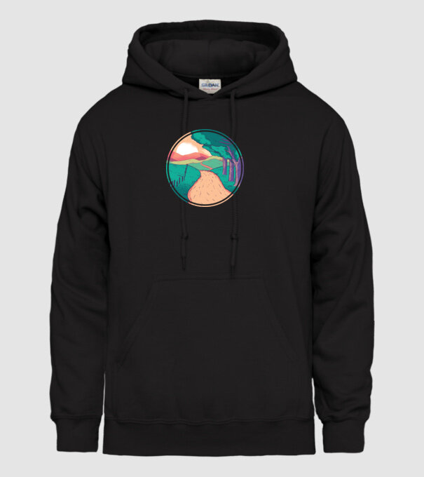 Drum spre casă la apus de soare model negru pe tricou