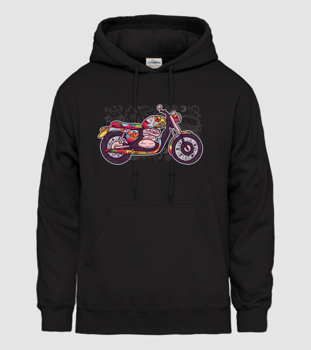 Motociclist Hippi model negru pe tricou