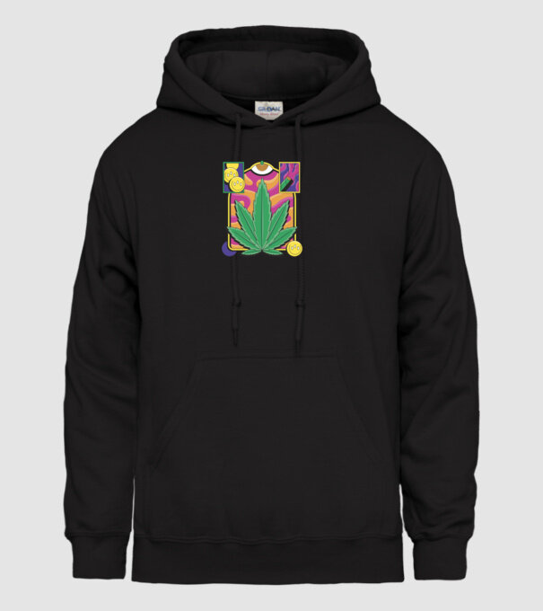 Hippy Cannabis model negru pe tricou