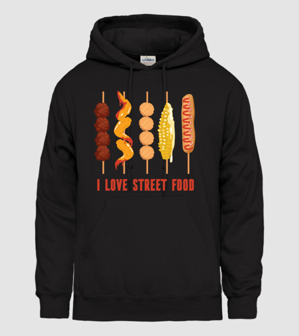 I Love Street Food model negru pe tricou