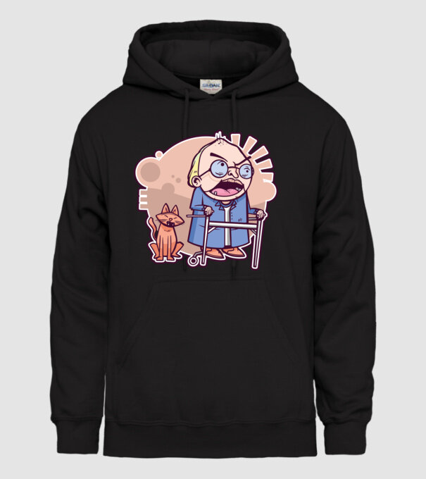 Bunic în vârstă cu pisică model negru pe tricou