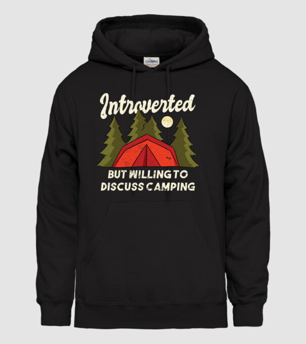 Camping Introvertit model negru pe tricou