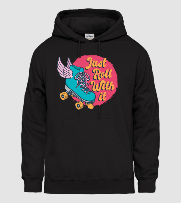 Just Roll with it - patine cu rotile model negru pe tricou