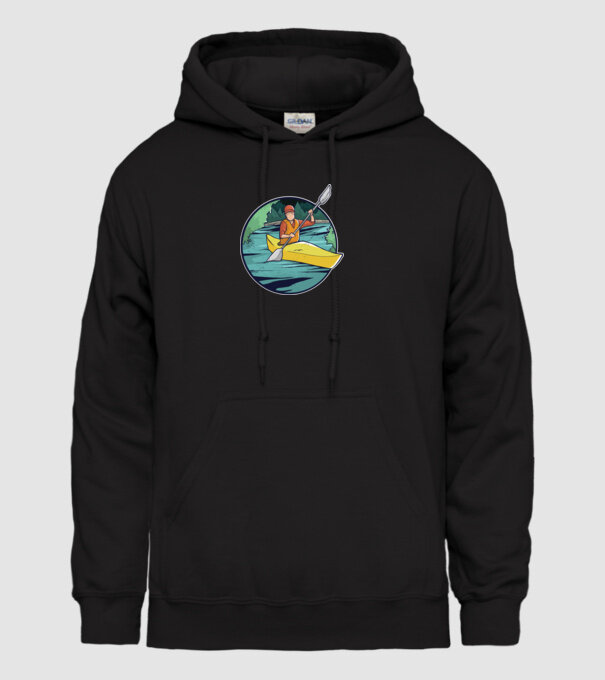 Caiac-canoe model negru pe tricou