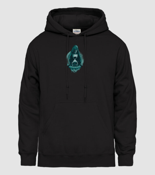 Om cu coasă (Moartea?) model negru pe tricou